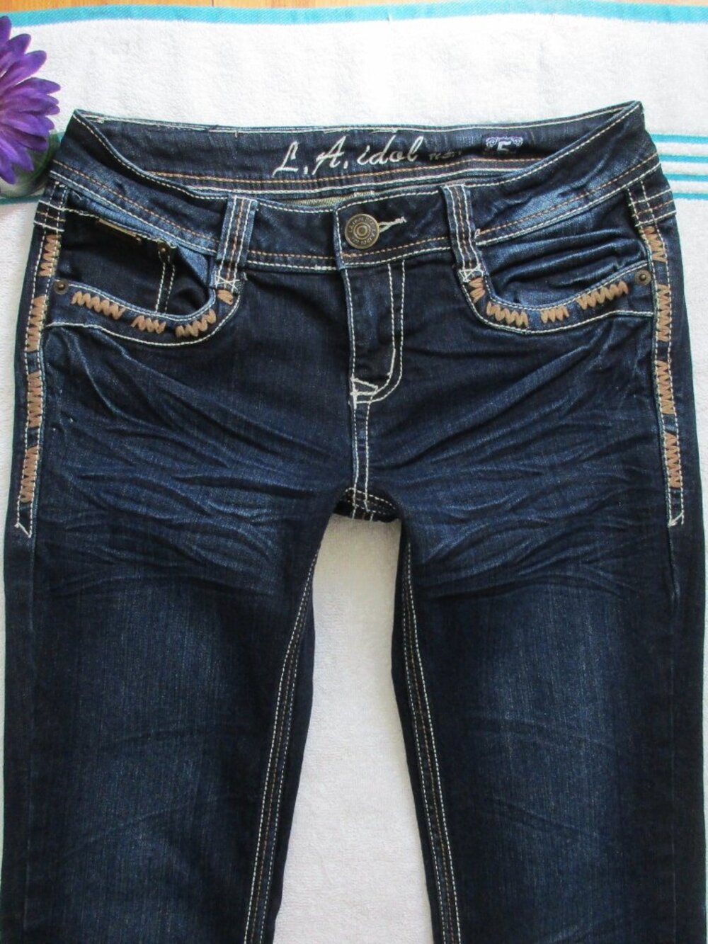 LA IDOL Jeans Size 5 Low Rise Dark Blue Skinny Denim - Picture 5 of 12